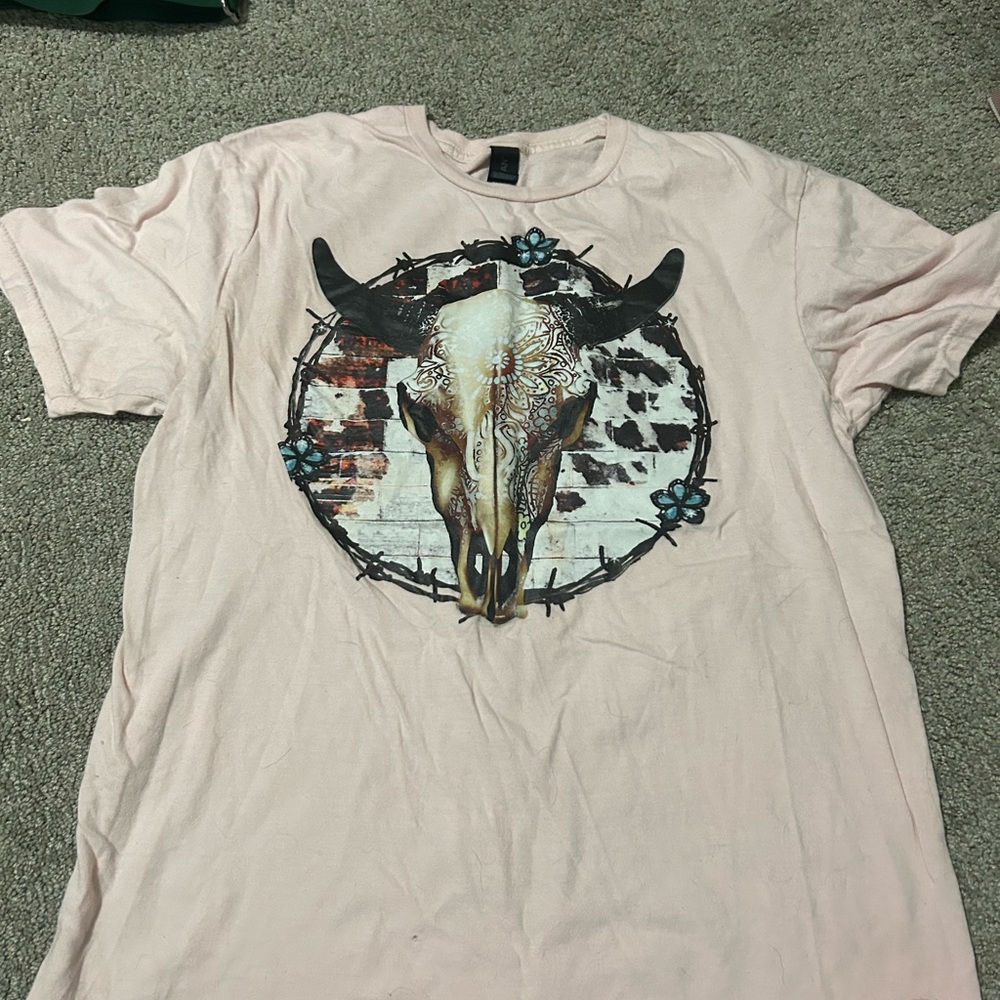 Pink T-Shirt with Bull Skull Graphic